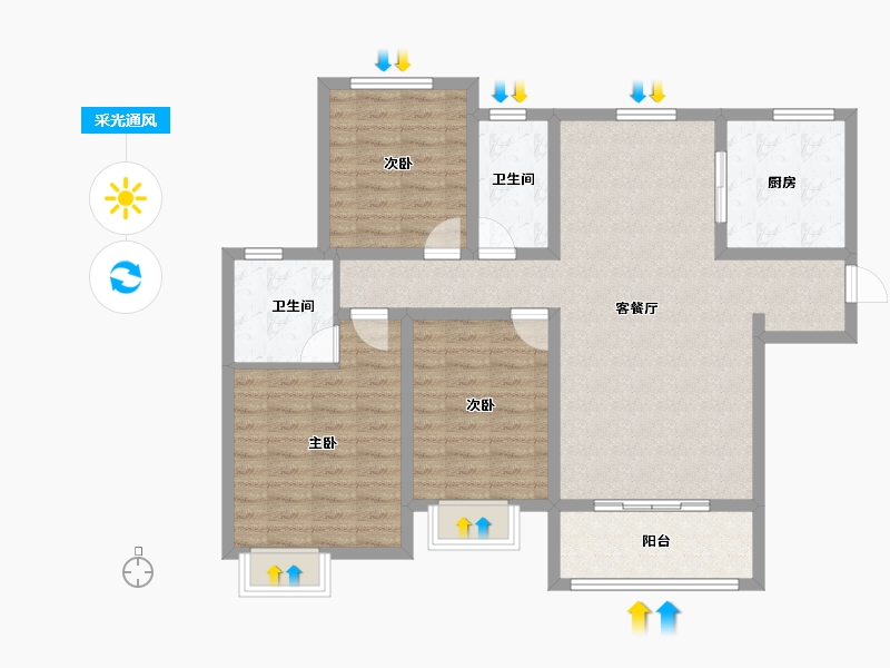 陕西省-渭南市-汇邦沋河瑞府-103.20-户型库-采光通风