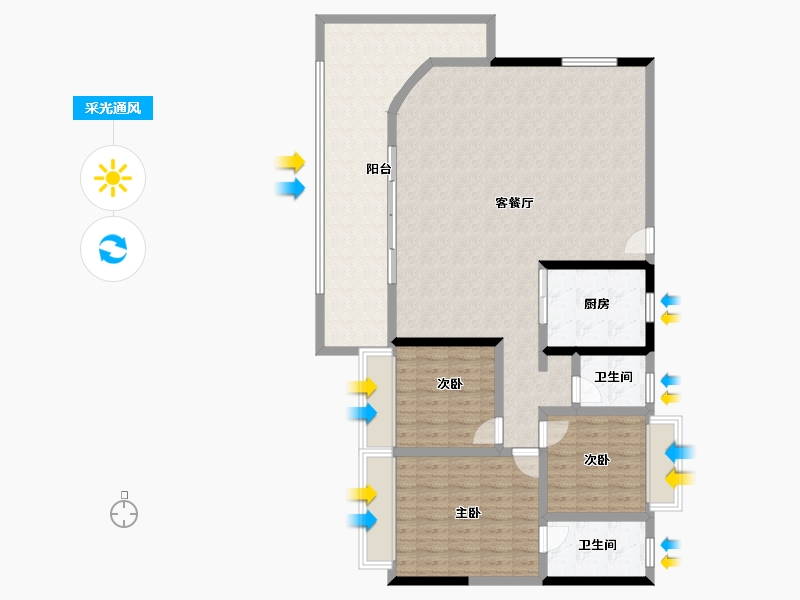 海南省-三亚市-万科海上大都会左岸住宅-129.04-户型库-采光通风