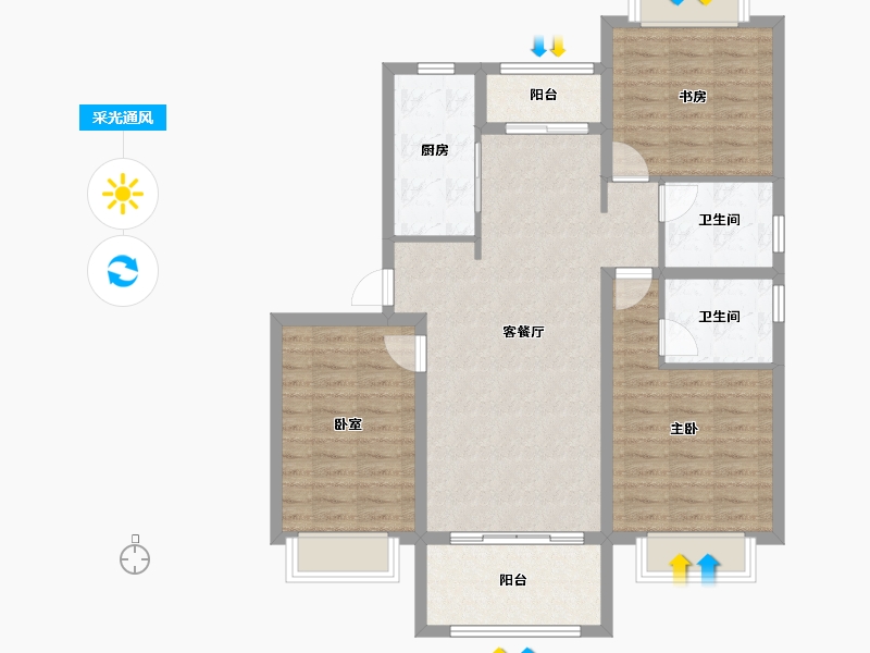 陕西省-汉中市-上达御景苑-96.74-户型库-采光通风