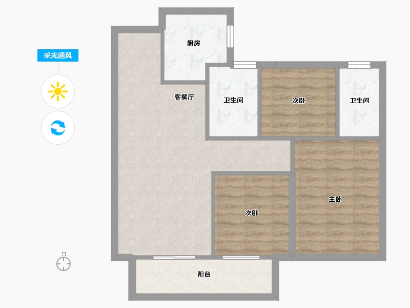 湖南省-长沙市-华远碧桂园·海蓝城-74.00-户型库-采光通风