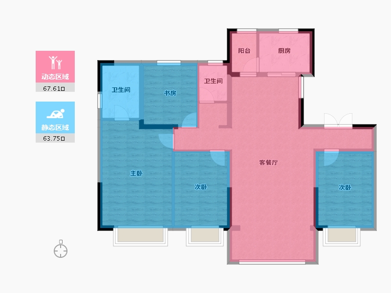 内蒙古自治区-鄂尔多斯市-亿利壹号院-118.41-户型库-动静分区