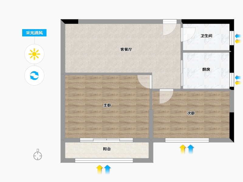 山东省-烟台市-松隽社区阳光城-64.05-户型库-采光通风