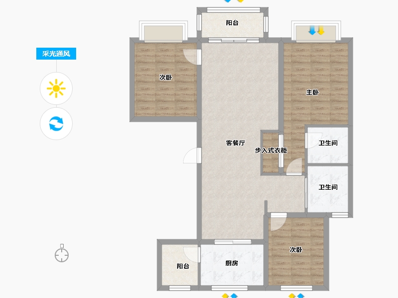 内蒙古自治区-乌海市-香榭丽舍-125.00-户型库-采光通风