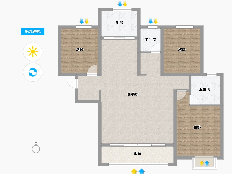 陕西省-渭南市-汇邦沋河瑞府-110.40-户型库-采光通风