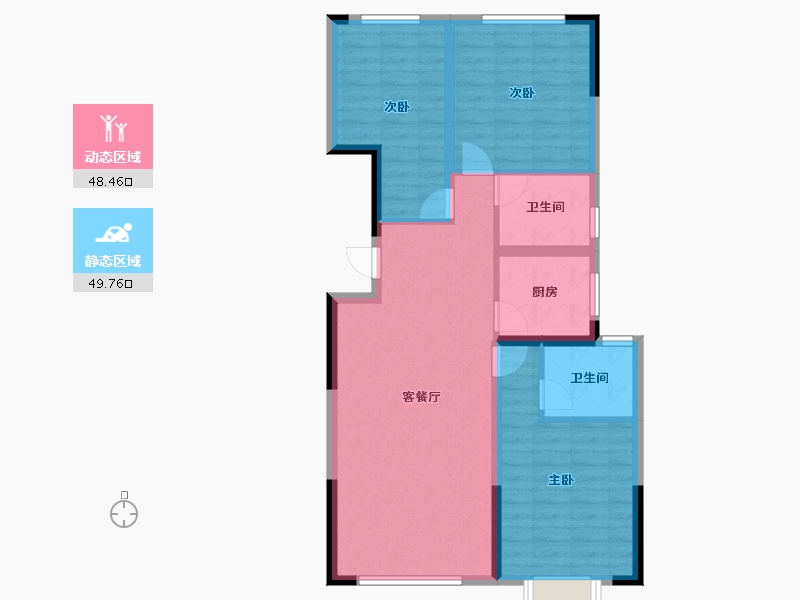 内蒙古自治区-鄂尔多斯市-亿利壹号院-88.27-户型库-动静分区