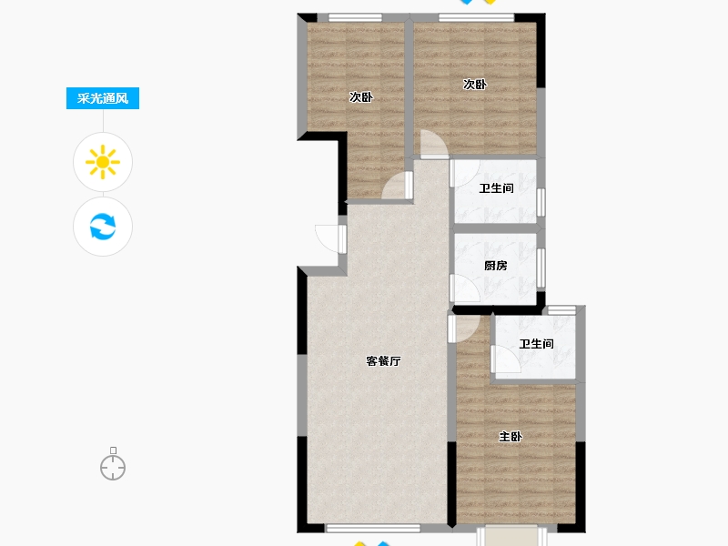 内蒙古自治区-鄂尔多斯市-亿利壹号院-88.27-户型库-采光通风