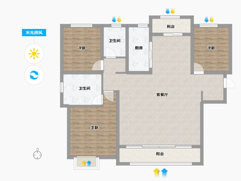 陕西省-渭南市-汇邦沋河瑞府-120.80-户型库-采光通风