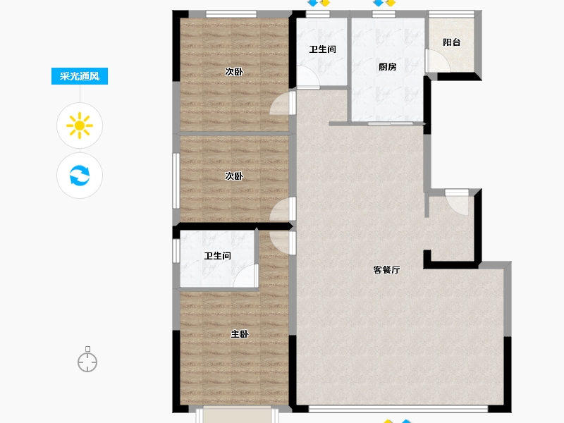 内蒙古自治区-鄂尔多斯市-亿利壹号院-119.81-户型库-采光通风