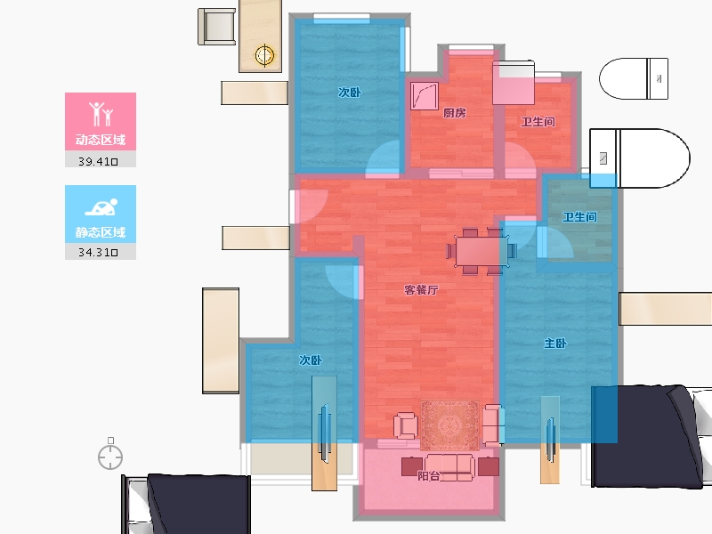 福建省-福州市-碧桂园正荣悦玲珑-63.44-户型库-动静分区