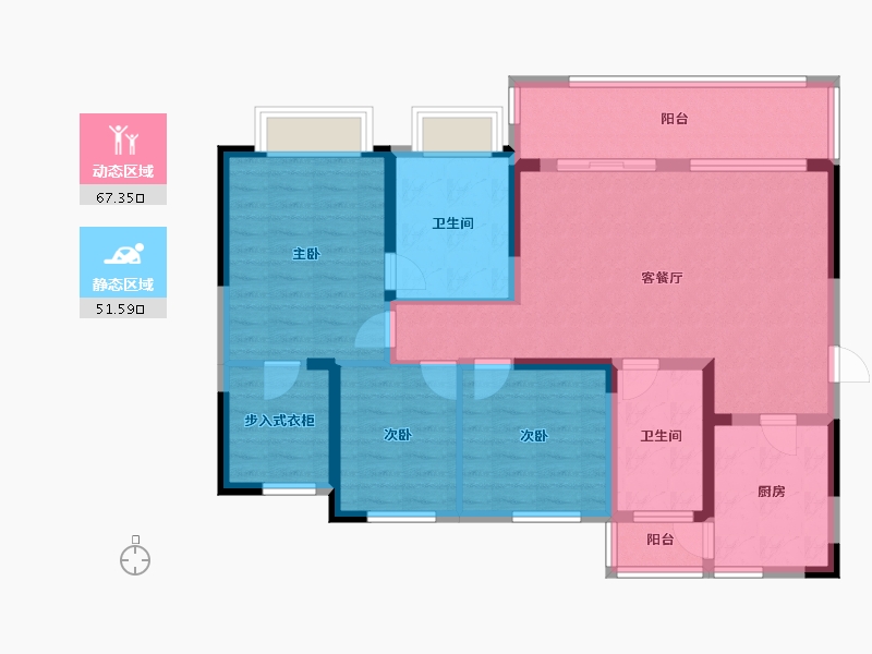 贵州省-贵阳市-远大美域三期2组团-105.87-户型库-动静分区