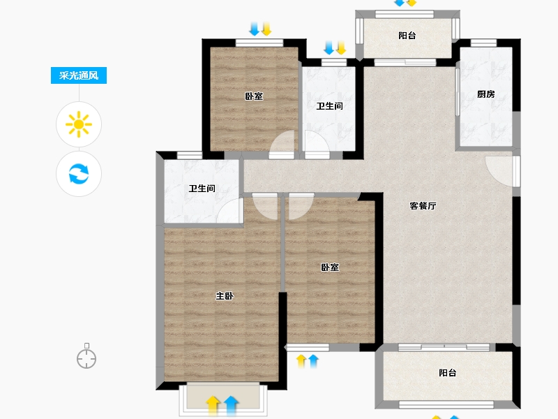 广西壮族自治区-钦州市-中地滨江壹號-103.64-户型库-采光通风