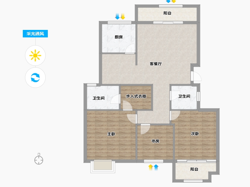 山东省-烟台市-半岛龙庭四期-104.22-户型库-采光通风