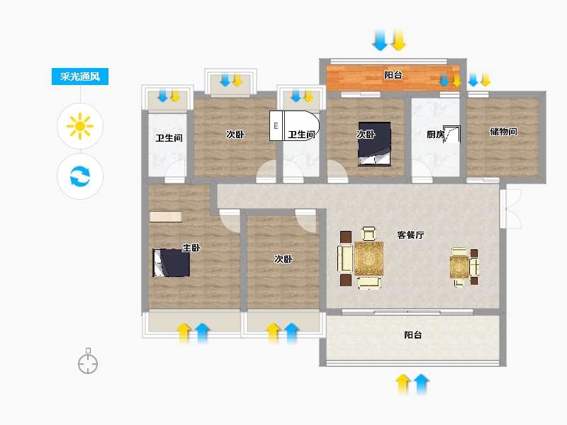 湖南省-邵阳市-美大学府-118.73-户型库-采光通风