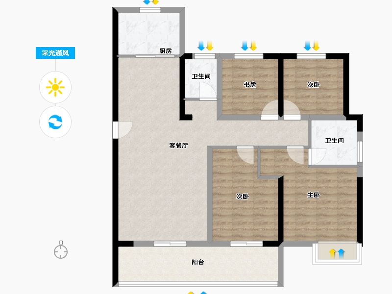 福建省-莆田市-凯天青山城峰璟-104.68-户型库-采光通风