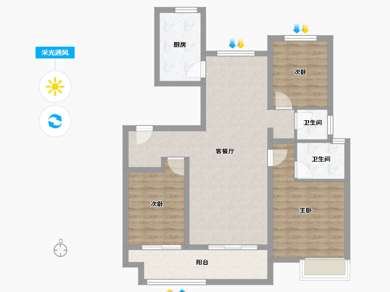 安徽省-滁州市-凤阳华地公馆-88.95-户型库-采光通风