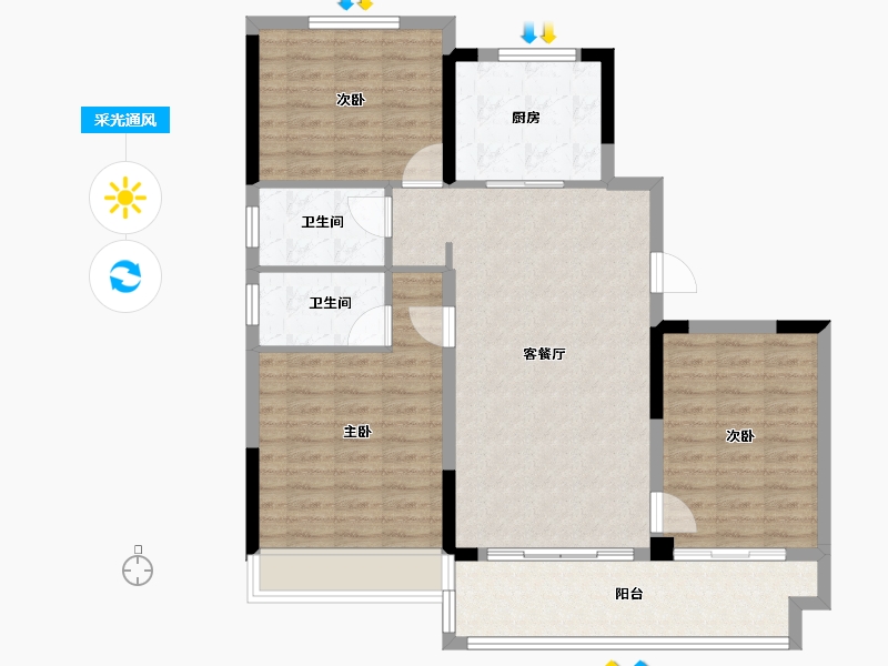 江苏省-淮安市-金湖碧桂园-100.00-户型库-采光通风