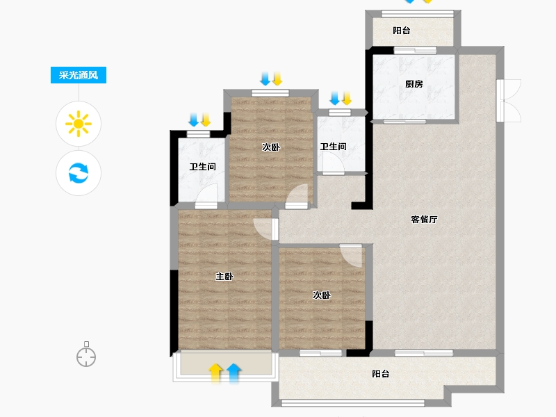 河南省-平顶山市-领创滨河小区-104.00-户型库-采光通风