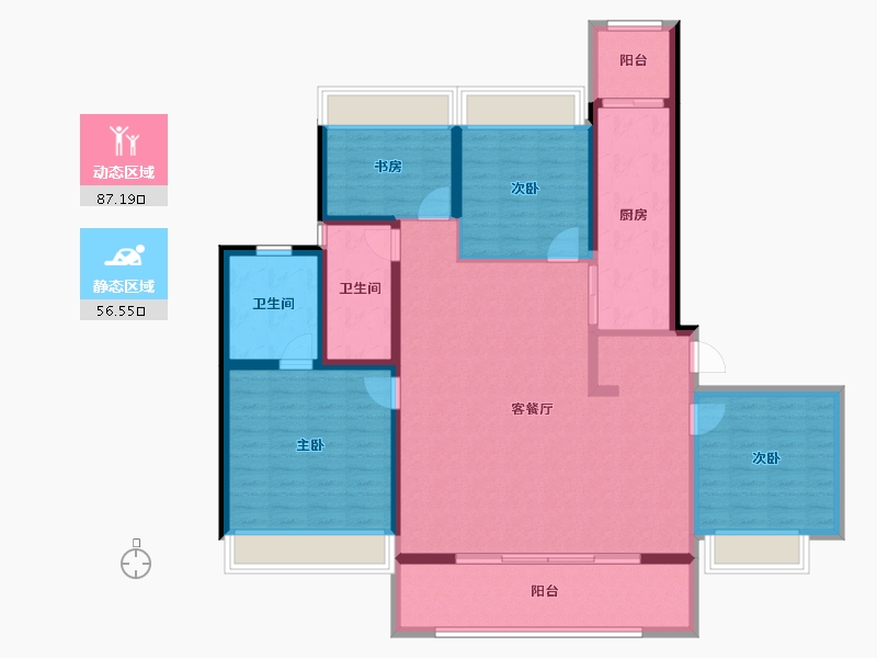 云南省-昆明市-中南碧桂园樾府-129.61-户型库-动静分区