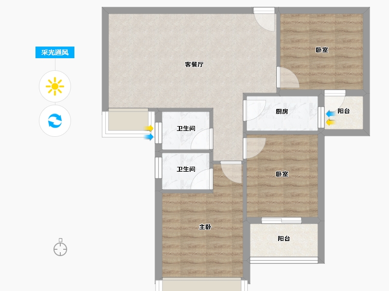 湖北省-咸宁市-弘鼎花园-67.26-户型库-采光通风