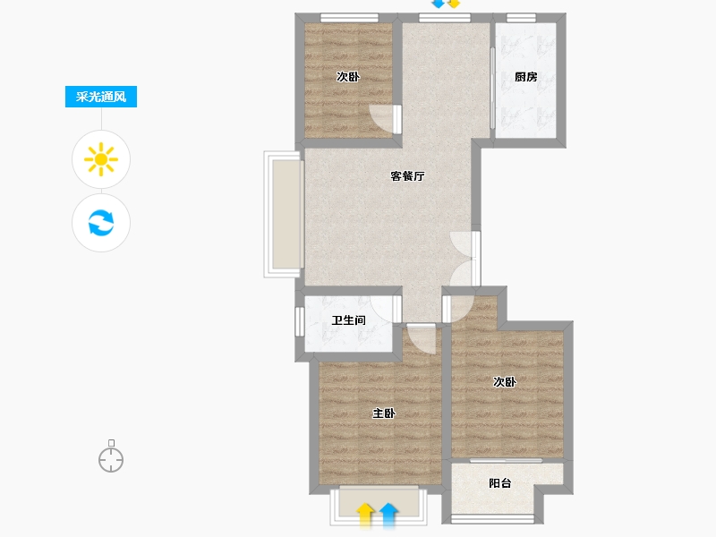 山东省-潍坊市-城投东方公馆-72.36-户型库-采光通风