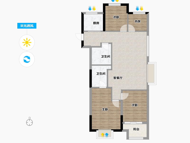 浙江省-宁波市-恒威育才国际社区-88.64-户型库-采光通风