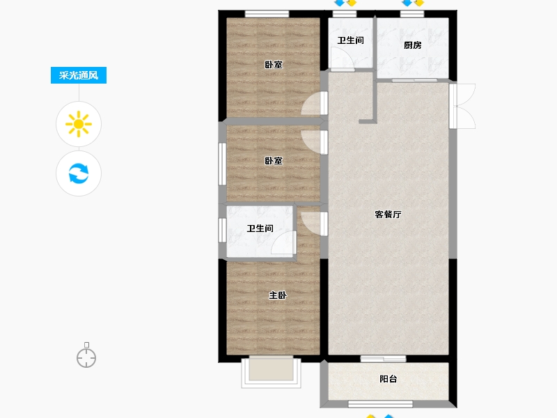 黑龙江省-哈尔滨市-汇龙玖和琚-85.63-户型库-采光通风