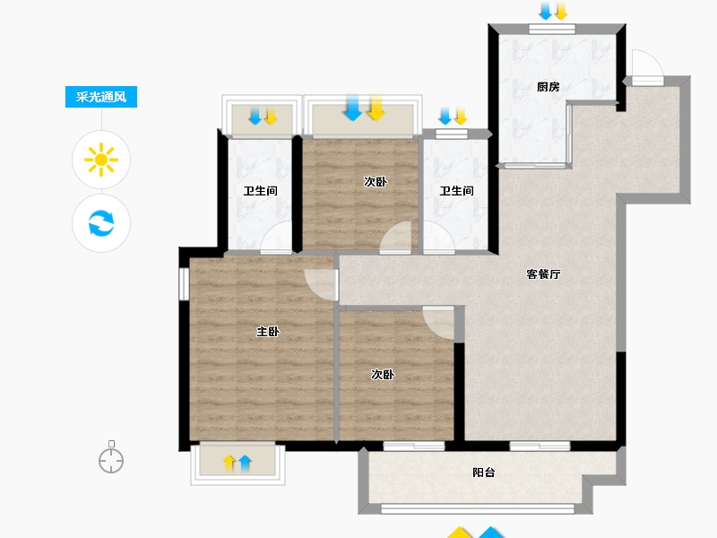 江苏省-徐州市-美的·天誉-92.00-户型库-采光通风