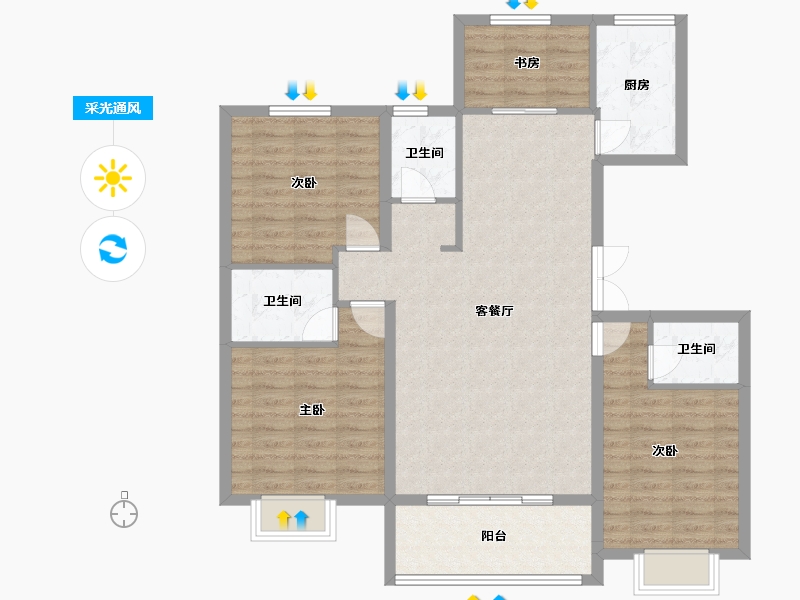 山东省-菏泽市-凯兴学府-148.00-户型库-采光通风