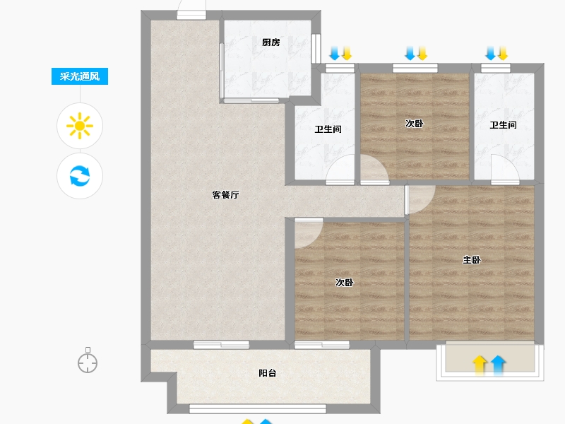 江苏省-徐州市-美的·天誉-84.01-户型库-采光通风