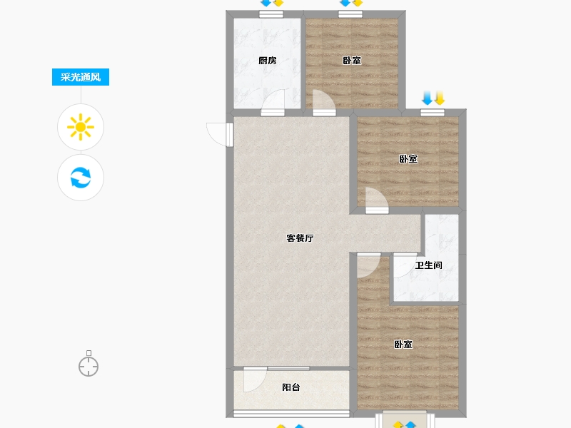 河北省-石家庄市-绿地新里城西斯莱公馆-85.60-户型库-采光通风