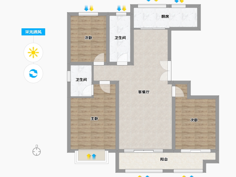 山东省-潍坊市-城投东方公馆-96.74-户型库-采光通风