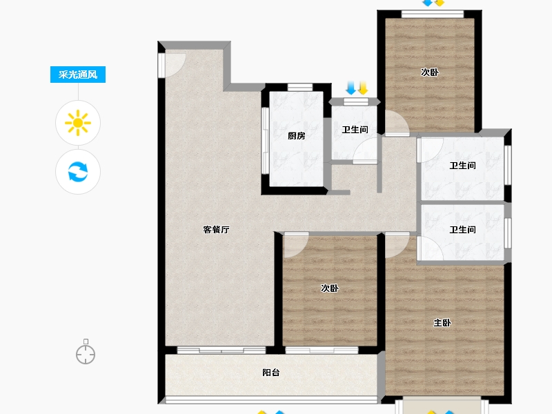 湖北省-武汉市-中海尚璟-105.60-户型库-采光通风