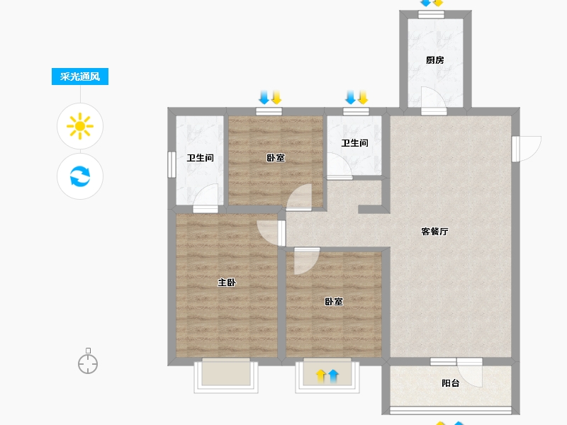 河北省-石家庄市-绿地新里城西斯莱公馆-83.02-户型库-采光通风