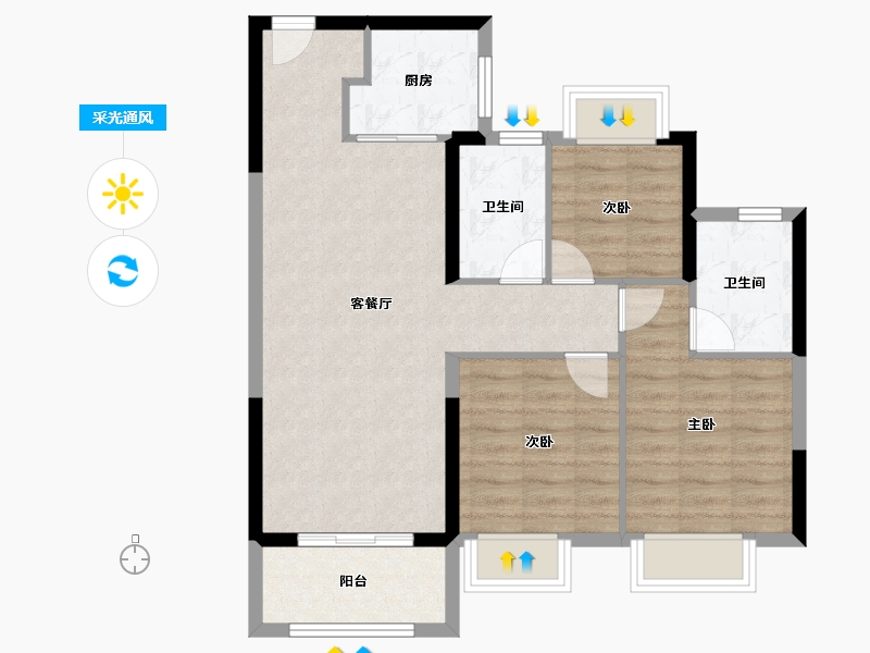 湖北省-武汉市-中海尚璟-77.60-户型库-采光通风