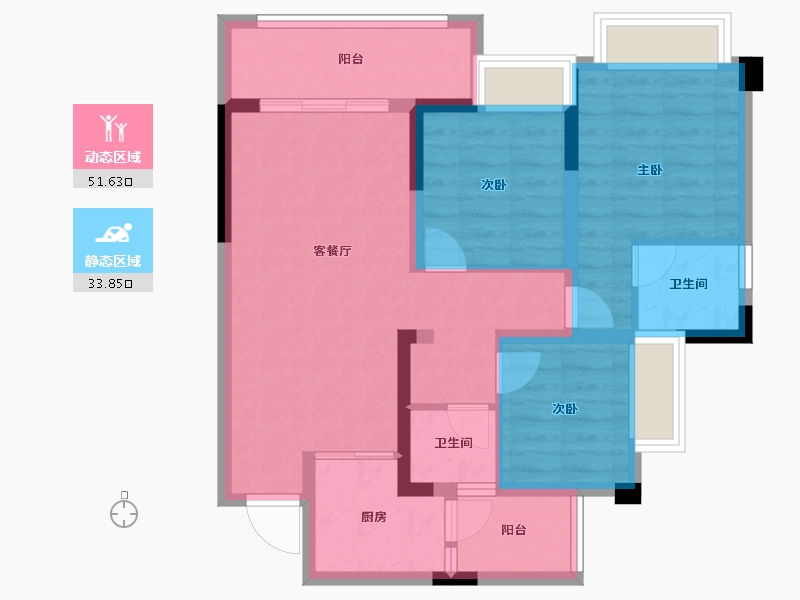 重庆-重庆市-北京城建龙樾生态城-75.19-户型库-动静分区