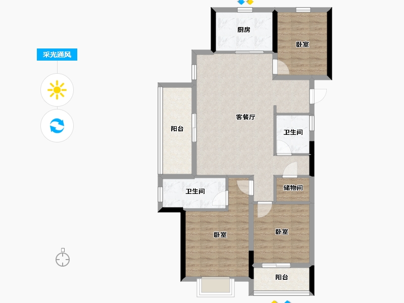 浙江省-温州市-绿城春月江澜-94.40-户型库-采光通风