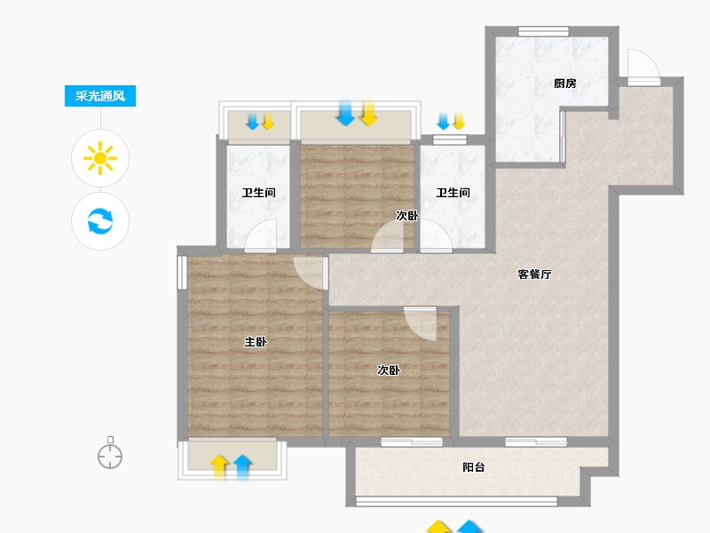 江苏省-徐州市-美的·天誉-92.00-户型库-采光通风