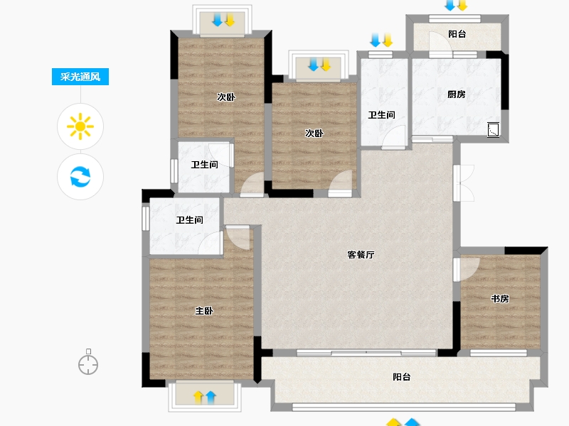 重庆-重庆市-富州平顶山58号-122.09-户型库-采光通风