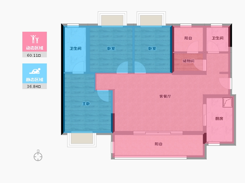 广东省-佛山市-映月湖保利天珺-85.71-户型库-动静分区