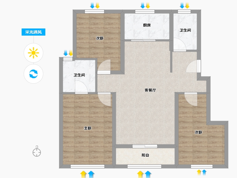 山东省-烟台市-华盈瑜园-85.00-户型库-采光通风