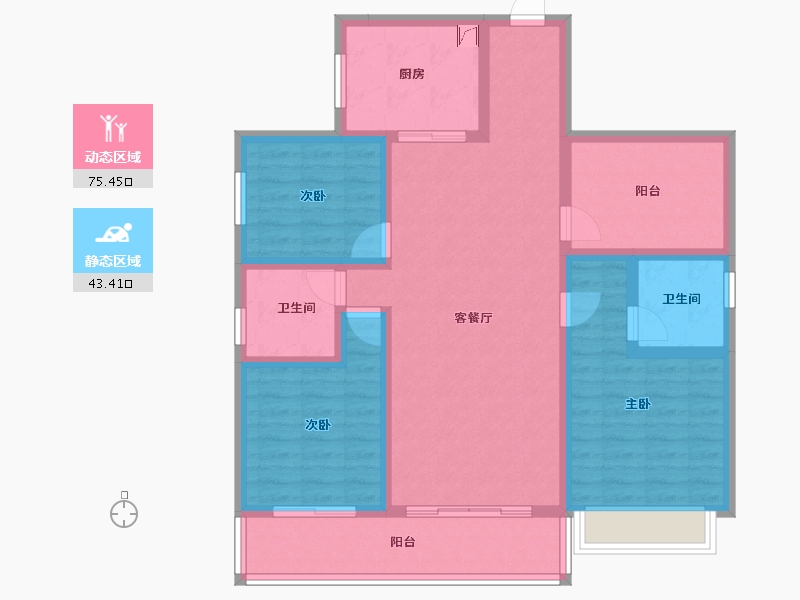 广东省-江门市-碧桂园·翡翠城-105.23-户型库-动静分区