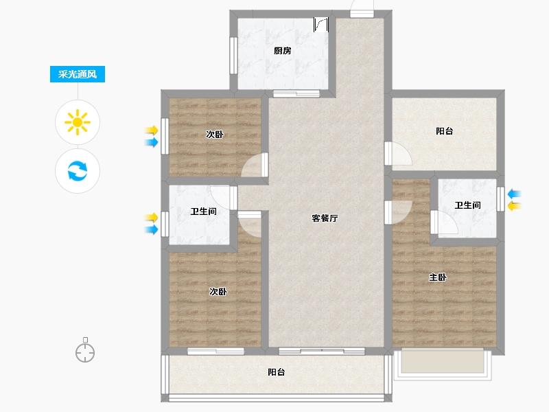 广东省-江门市-碧桂园·翡翠城-105.23-户型库-采光通风