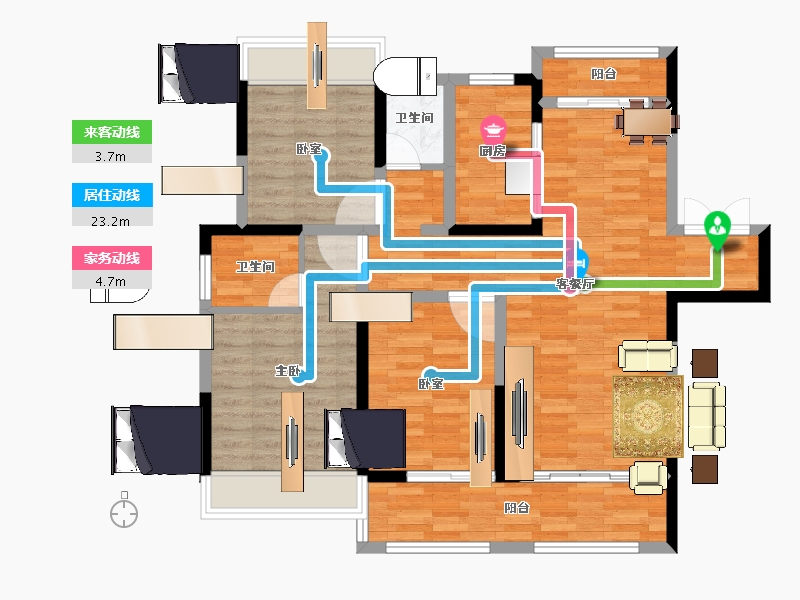 安徽省-淮北市-山水文园三期-96.80-户型库-动静线