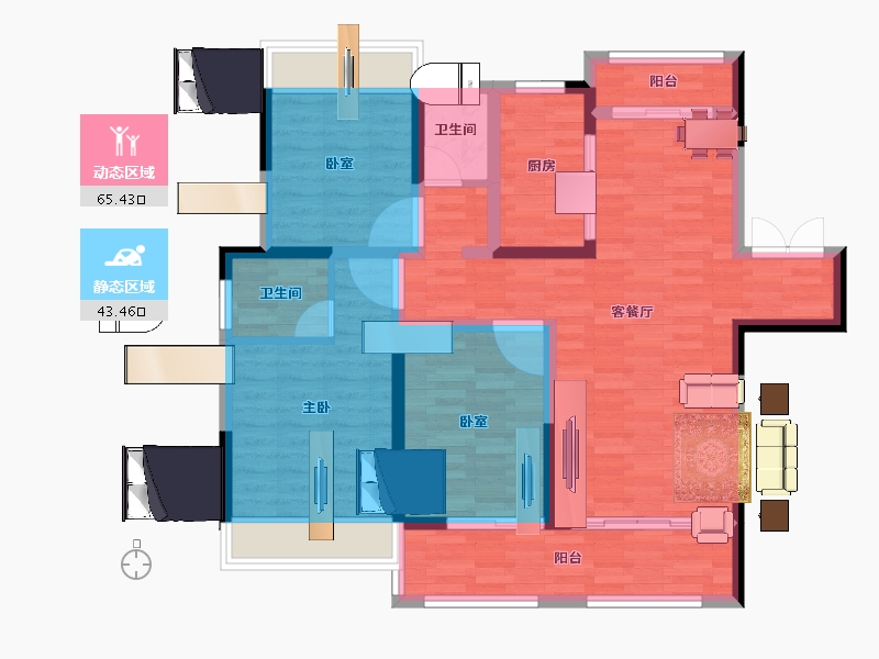 安徽省-淮北市-山水文园三期-96.80-户型库-动静分区