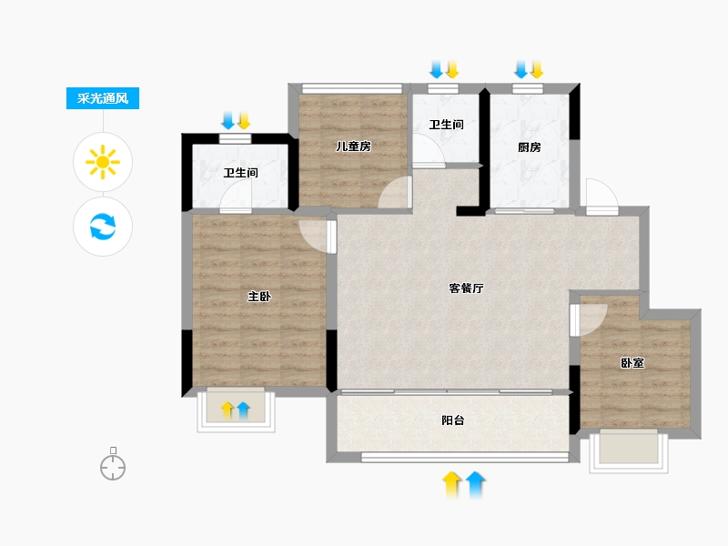 安徽省-合肥市-和悦庐鸣-78.40-户型库-采光通风