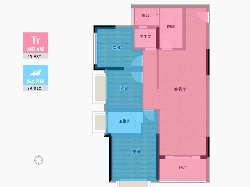 重庆-重庆市-北京城建龙樾生态城-79.87-户型库-动静分区