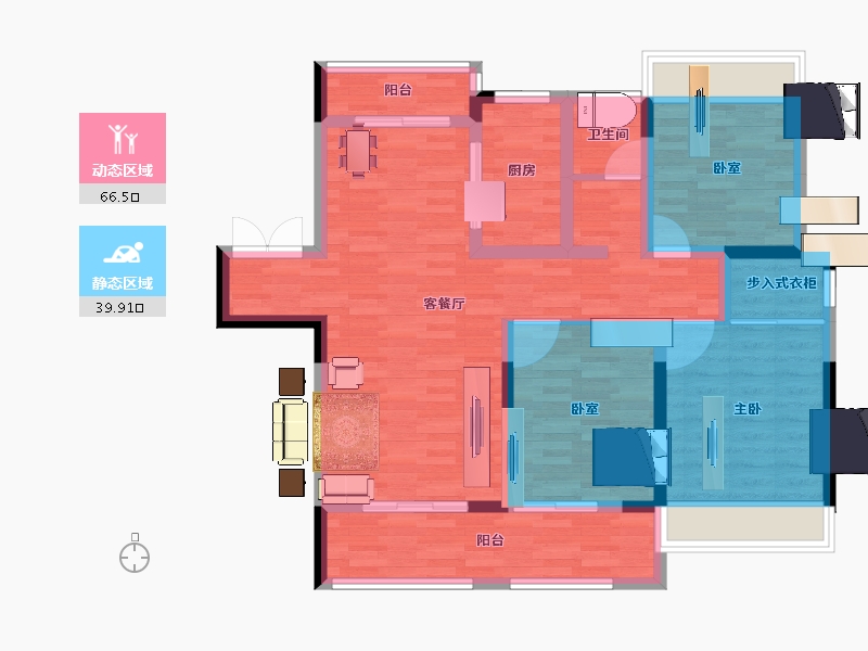 安徽省-淮北市-山水文园三期-94.40-户型库-动静分区