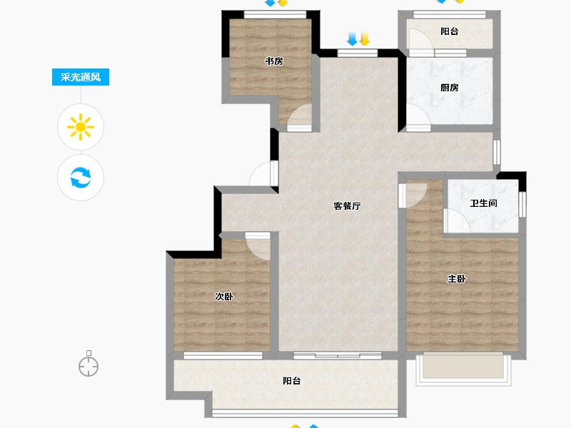 浙江省-宁波市-碧桂园港城印象-95.52-户型库-采光通风