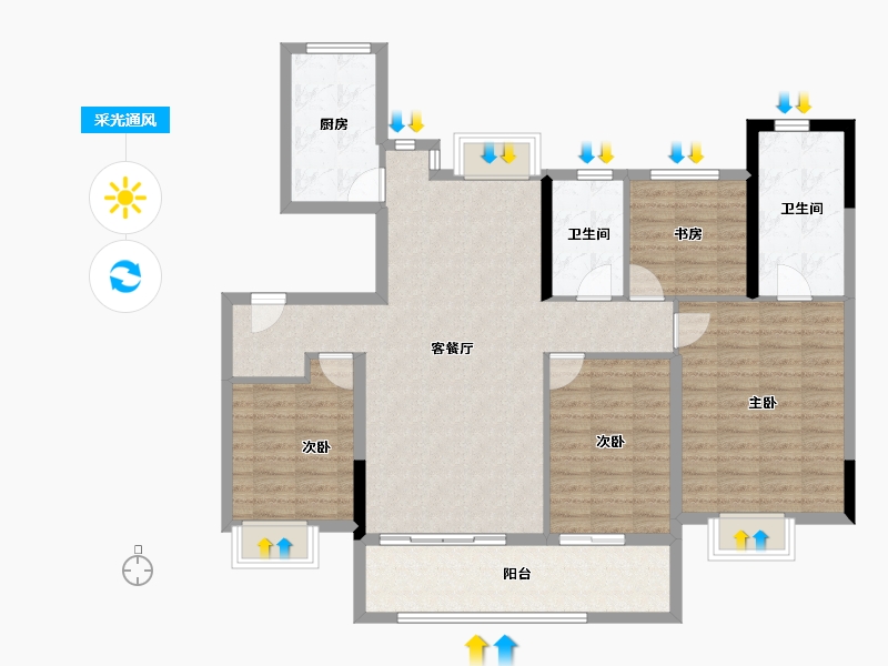 浙江省-宁波市-卓越湖樾云菩花苑-116.31-户型库-采光通风