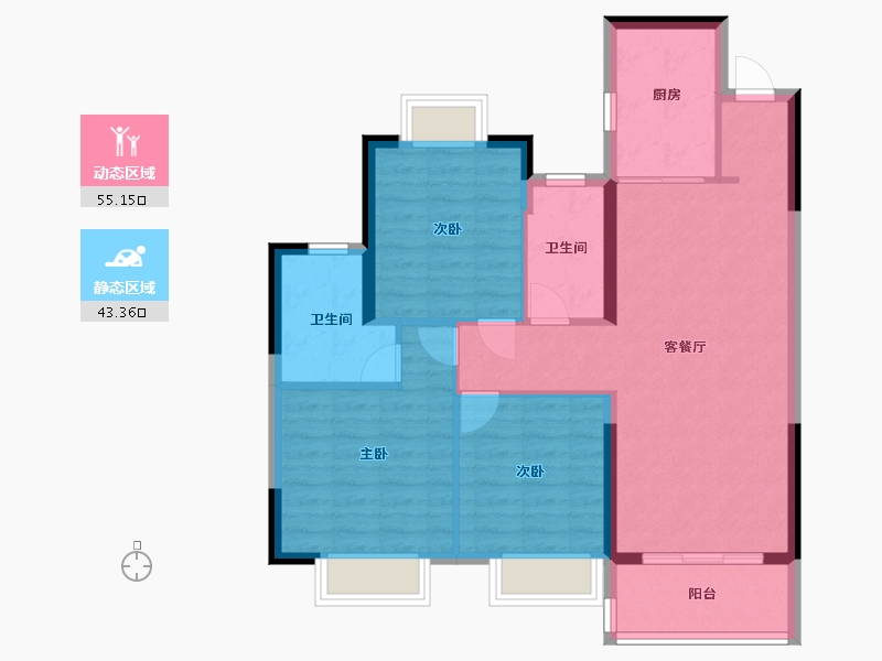 湖北省-武汉市-中海尚璟-88.80-户型库-动静分区